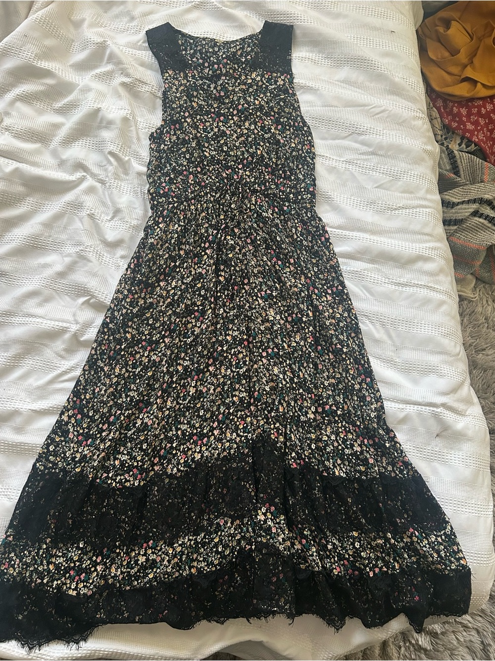 Boho Black Floral Lace-Hem Maxi Skirt